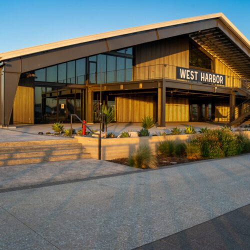 Exterior mezzanine of a custom steel commercial or retail use building.