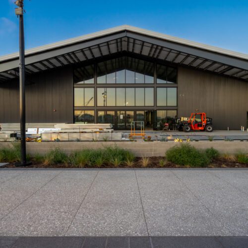 Custom steel commercial or retail use building front.