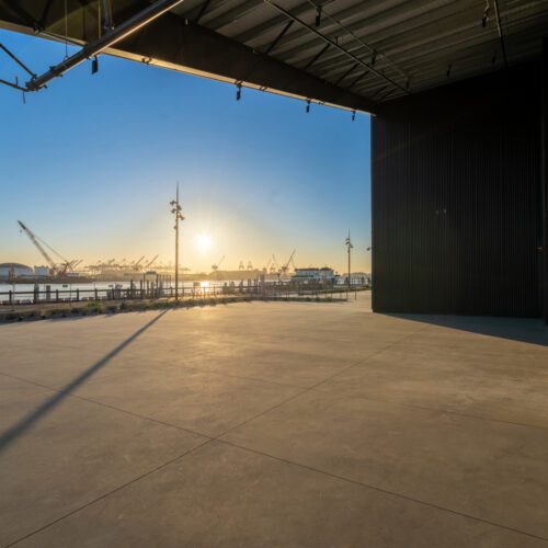 View of the San Pedro harbor sunset from Ecosteel's 70,000 square foot commercial center.