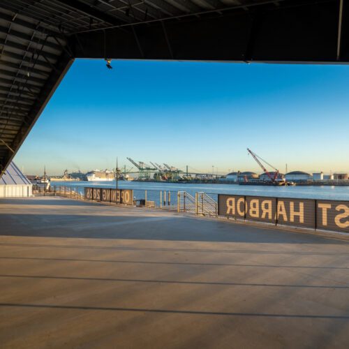 Waterfront retail space in San Pedro, CA featuring marine grade steel.