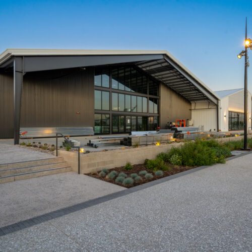 Exposed steel retail building in San Pedro, CA