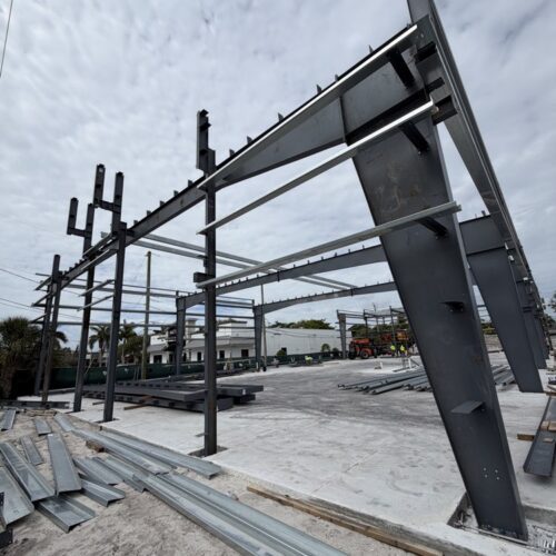 Custom steel frame construction site in Boca Raton, Florida.