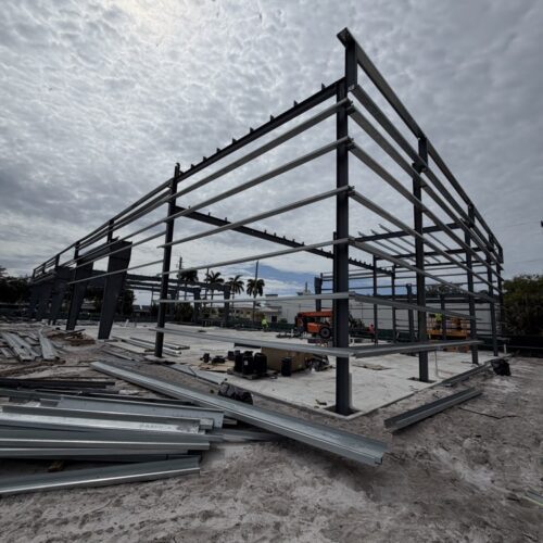 Luxury retail showroom steel frame installation in Boca Raton, Florida.