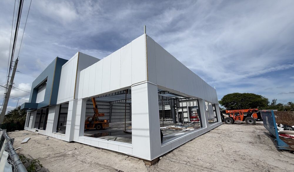 Luxury showroom featuring architectural metal cladding