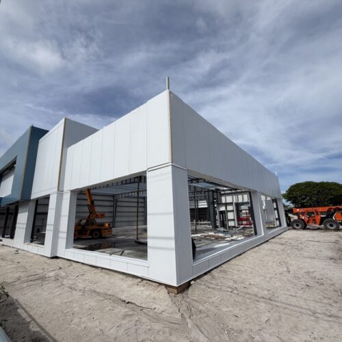 Luxury showroom featuring architectural metal cladding