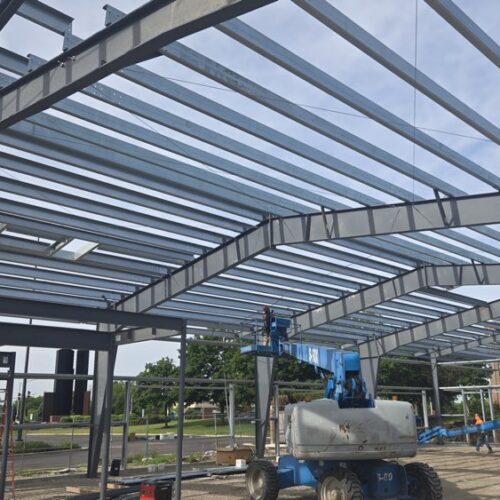 Steel framing details for an indoor racket sports venue