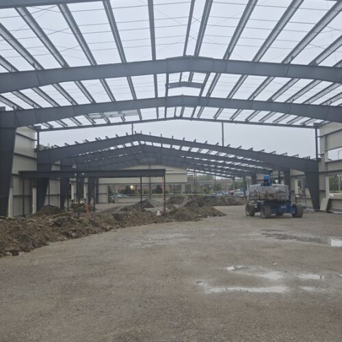 High clearance steel frame for Match Haus - a sports complex under construction