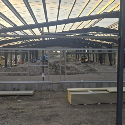Completed steel superstructure of a prefab recreation sports facility