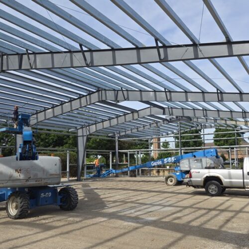 Construction site image of a St. Charles Illinois prefab sports facility