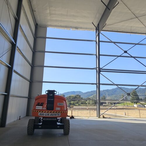 50 foot tall metal building structure for storage.