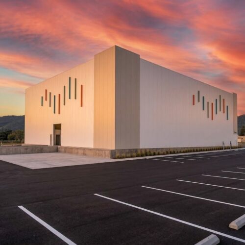 Rendering of a commercial steel storage facility.