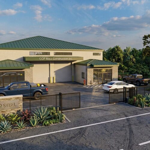 Warehouse for storage with metal roof in Hawaii.