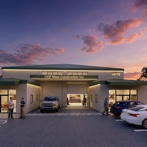 Steel warehouse structural framing erection in Maui.