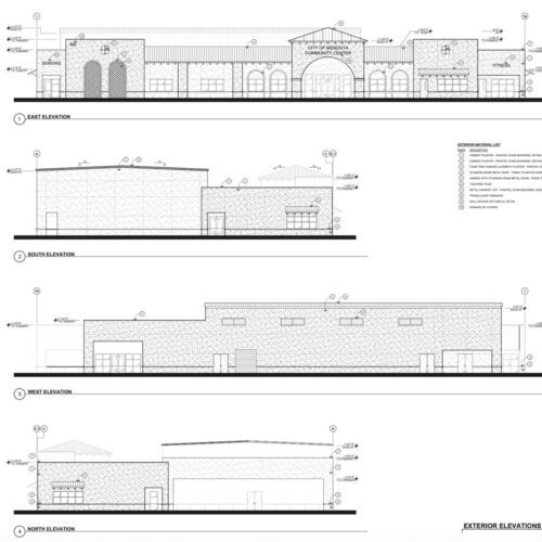 EcoSteel elevation renderings of a community fitness center in Mendota, California.